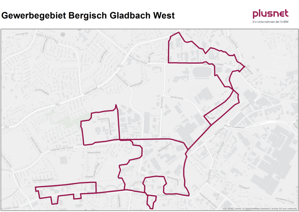 Karte_Ausbaugebiet Bergisch Gladbach_GWG West @Plusnet